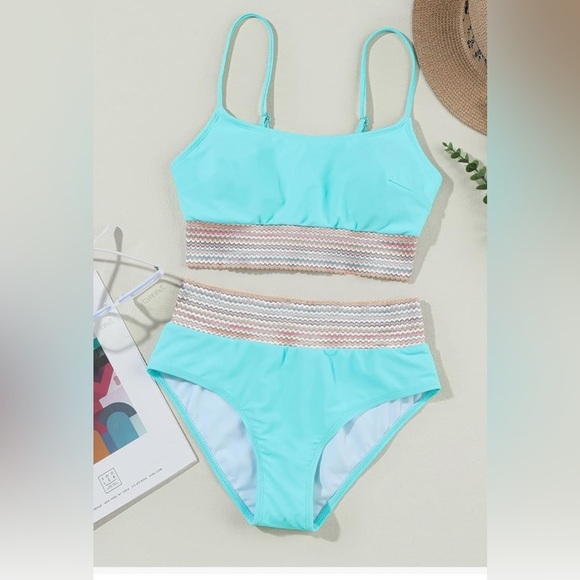 NEW- turquoise Bikini 
High Waisted
Scoop Neck 
Adjustable Spaghetti Str… - Picture 5 of 8